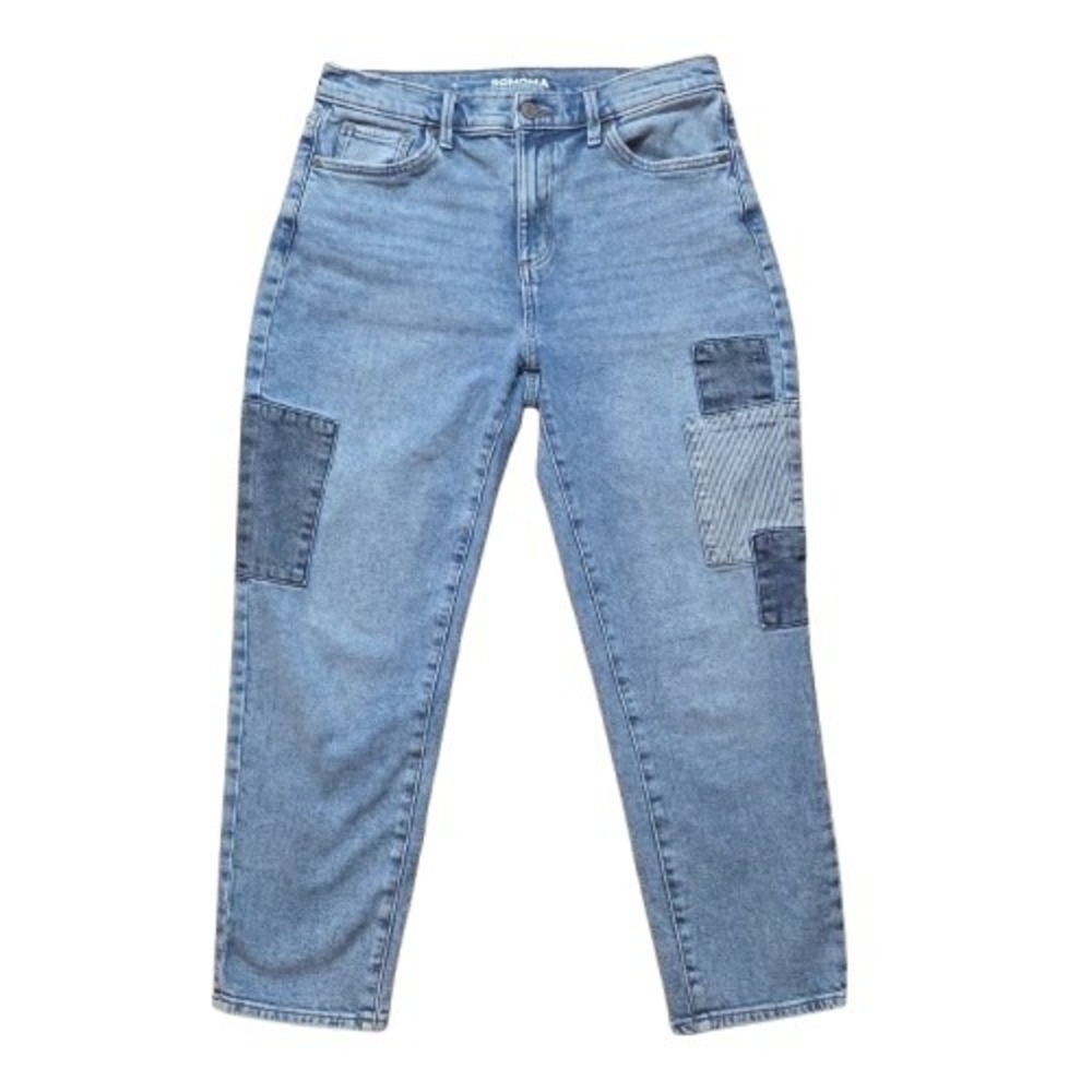 Sonoma Jeans Size 6 Boyfriend Patchwork Mid Rise Stretch Blue Denim